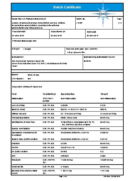 Sodium Hyaluronate | Certification of Analysis PDF | Bio-technology ...