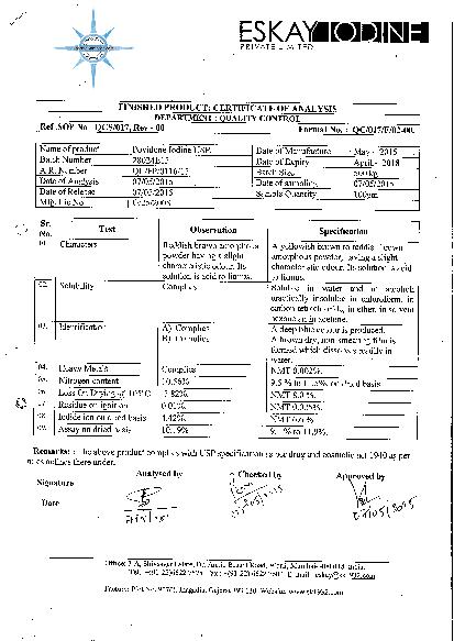 Povidone Iodine | Certification of Analysis PDF | Eskay Fine Chemicals ...