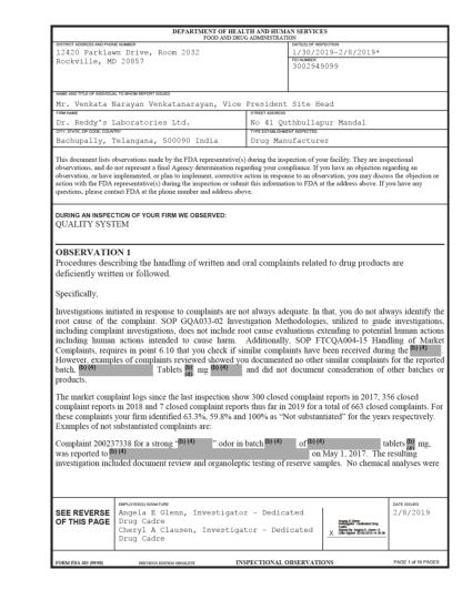 Dr. Reddys Laboratories Receives FDA Form 483 | Dr. Reddy\'s ...