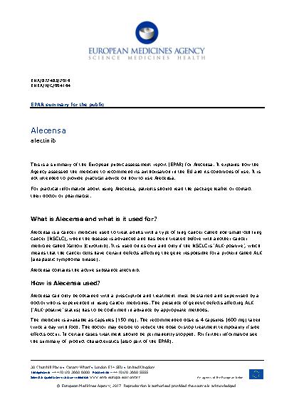 Roche Registration Limited Alecensa (alectinib) Recommend Its ...