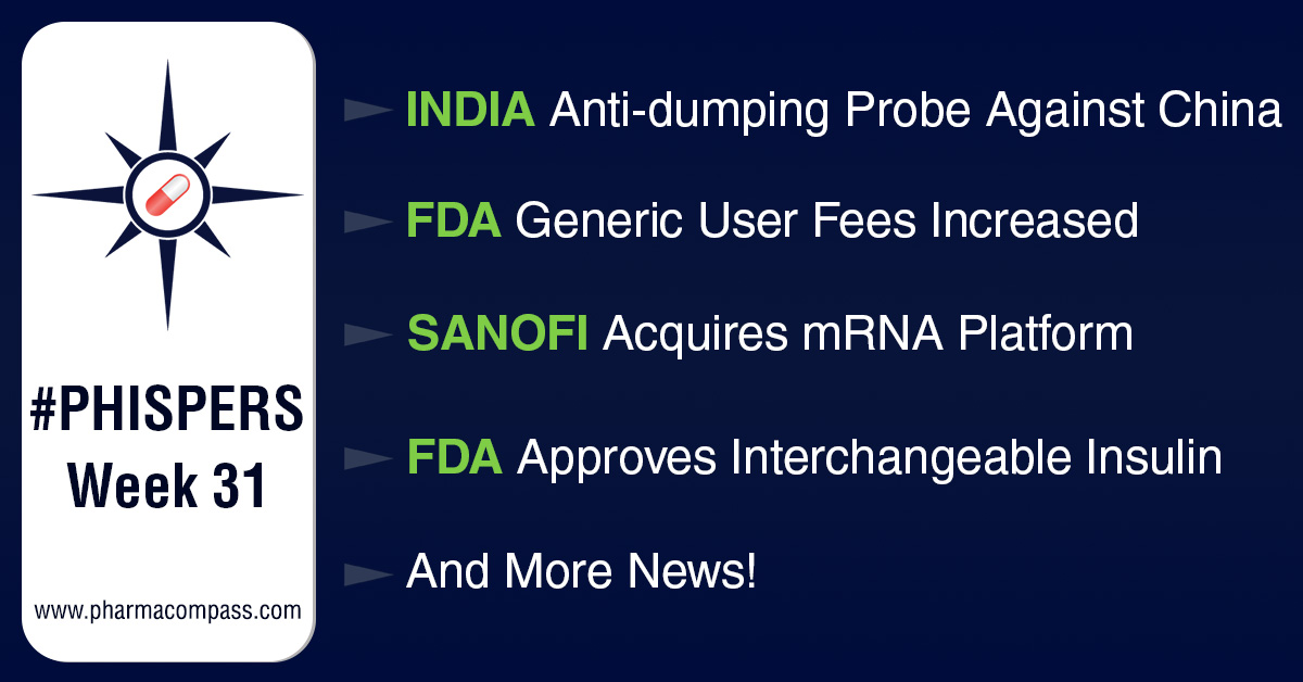 FDA increases user fees under GDUFA II; India initiates anti-dumping probe against China over drug intermediate