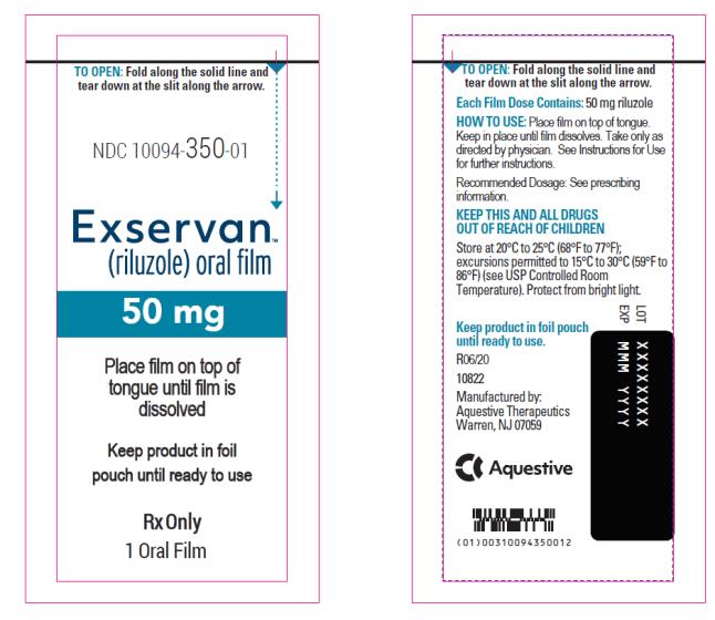 NDC 10094-350-01 Exservan (riluzole) oral film 50 mg Rx Only 1 Oral Film