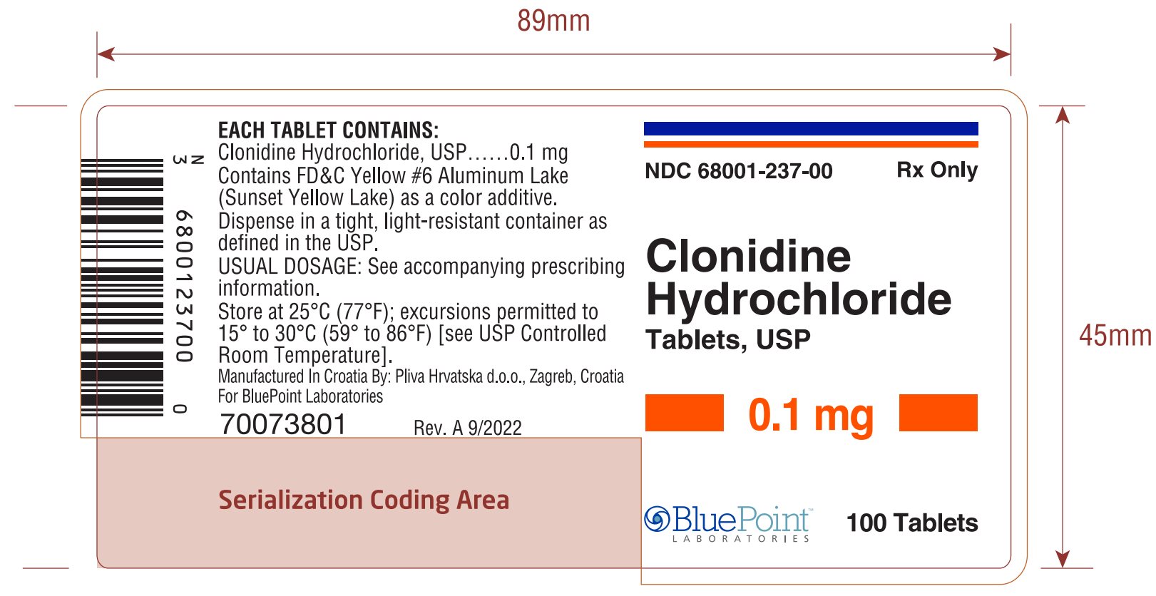 01 Clonidine HCl 0.1 100s US