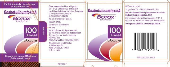 PRINCIPAL DISPLAY PANEL NDC 0023-1145-01 OnabotulinumtoxinA BOTOX® for injection 100 Units/vial abbvie