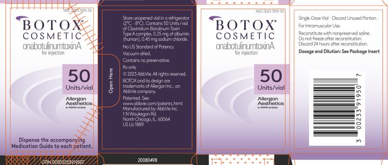 NDC 0023-3919-50 Botox Cosmetic onabotulinumtoxinA for Injection 50 Units/Vial