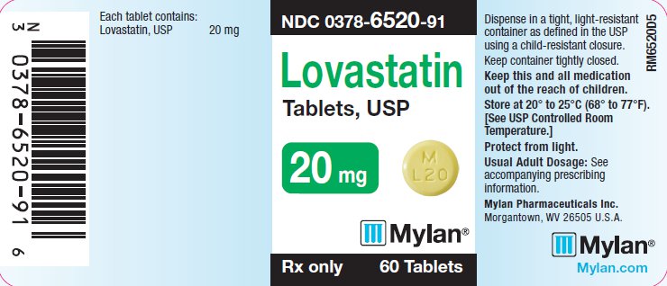 Lovastatin Tablets 20 mg Bottle Labels