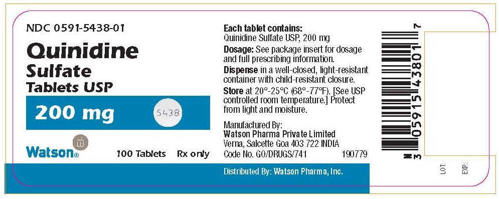 NDC 0591-5438-01 Quinidine  Sulfate   Tablets USP 200 mg Watson     100 Tablets      Rx only