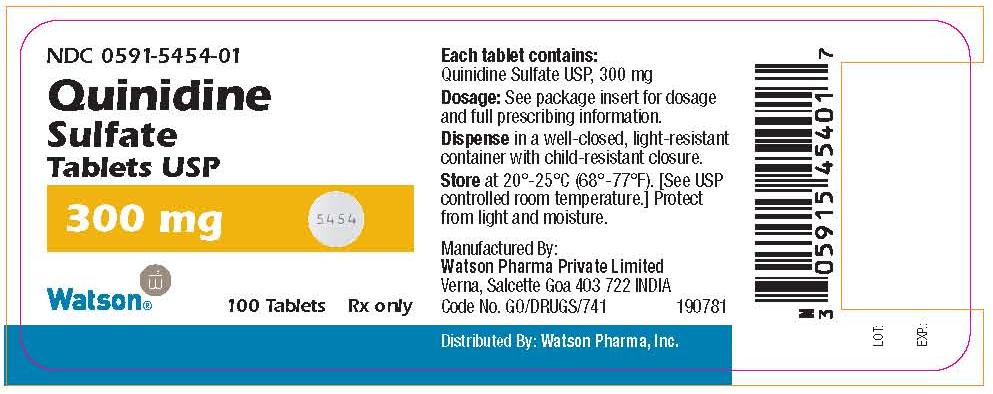 NDC 0591-5454-01 Quinidine  Sulfate   Tablets USP 300 mg Watson     100 Tablets      Rx only