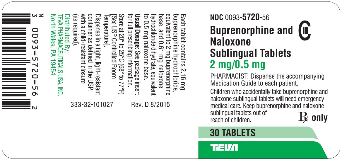 Buprenorphine and Naloxone Sublingual Tablets 2 mg/0.5 mg CIII 30s Label